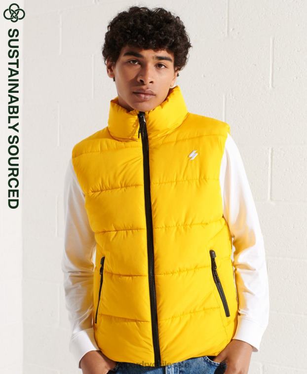 hombres Superdry amarillo chaleco deportivo acolchado sin capucha 2R68Z1156
