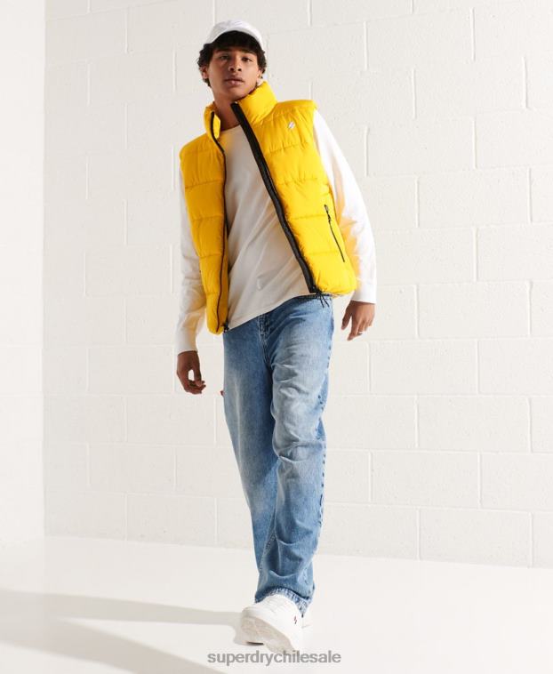 hombres Superdry amarillo chaleco deportivo acolchado sin capucha 2R68Z1156