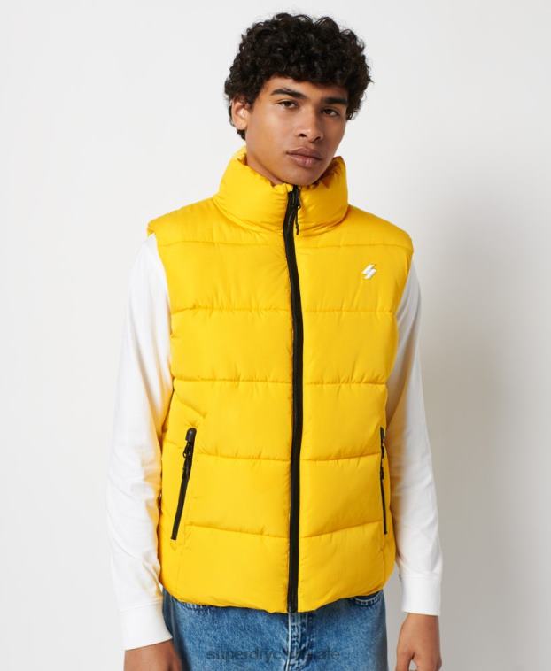 hombres Superdry amarillo chaleco deportivo acolchado sin capucha 2R68Z1156