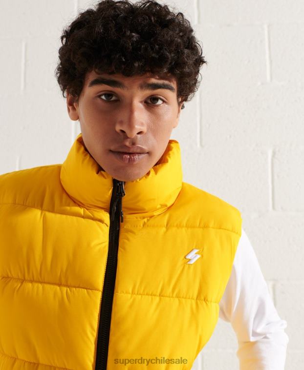 hombres Superdry amarillo chaleco deportivo acolchado sin capucha 2R68Z1156