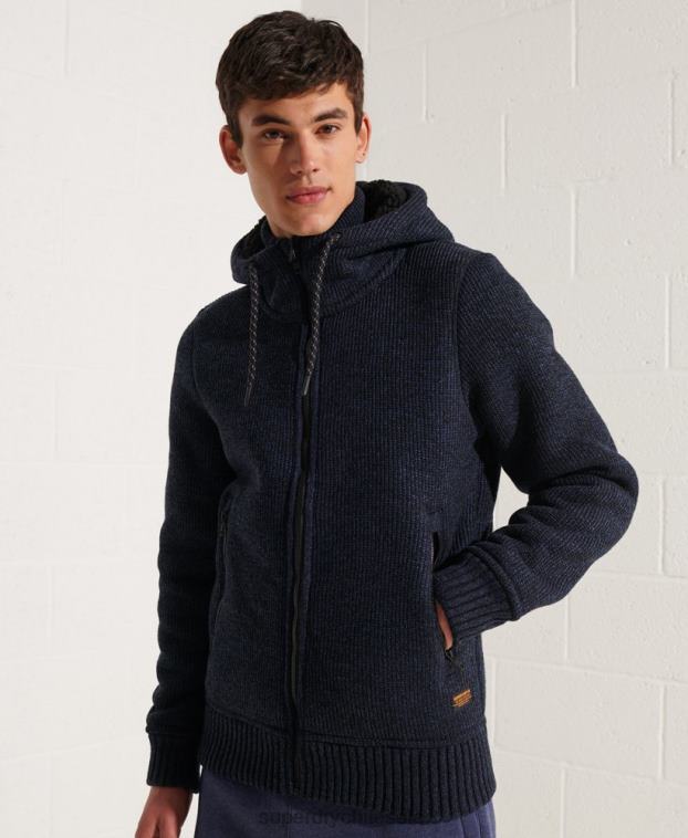 hombres Superdry azul chamarra con capucha y cremallera de expedición 2R68Z4531