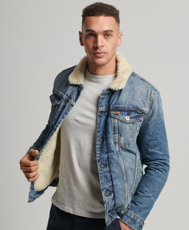 hombres Superdry azul chamarra sherpa de mezclilla 2R68Z4437