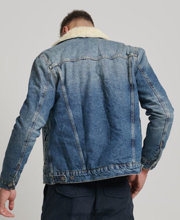 hombres Superdry azul chamarra sherpa de mezclilla 2R68Z4437