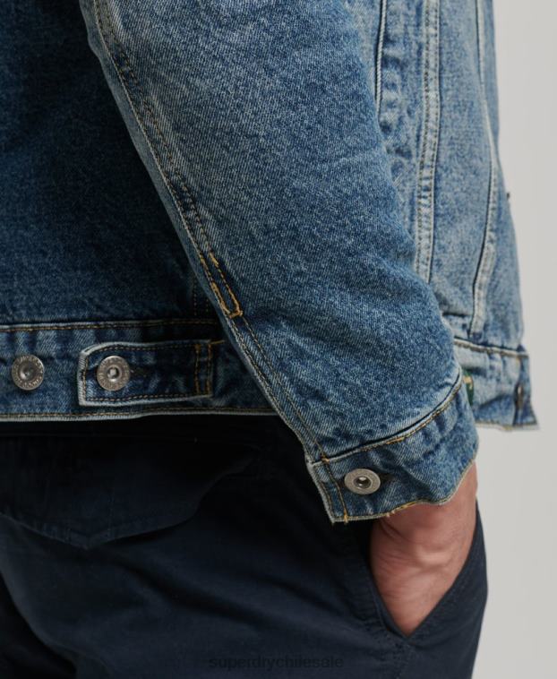 hombres Superdry azul chamarra sherpa de mezclilla 2R68Z4437