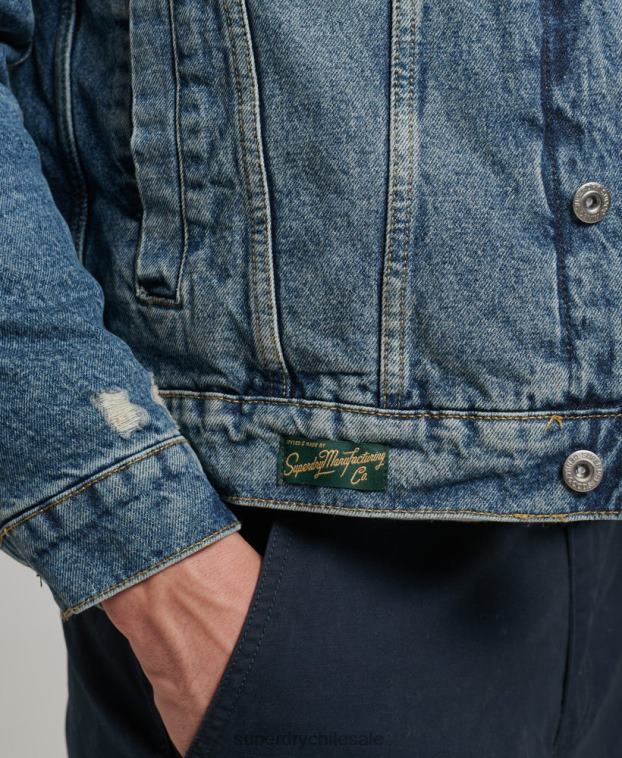 hombres Superdry azul chamarra sherpa de mezclilla 2R68Z4437