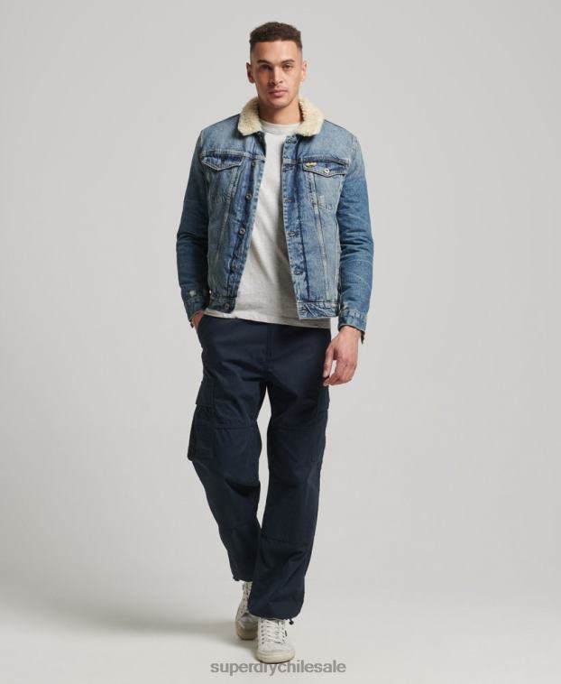 hombres Superdry azul chamarra sherpa de mezclilla 2R68Z4437