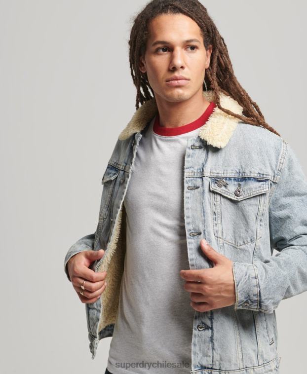hombres Superdry azul chamarra sherpa de mezclilla 2R68Z4442