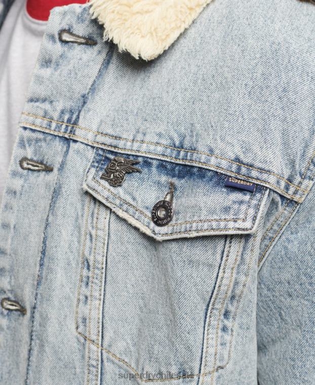 hombres Superdry azul chamarra sherpa de mezclilla 2R68Z4442