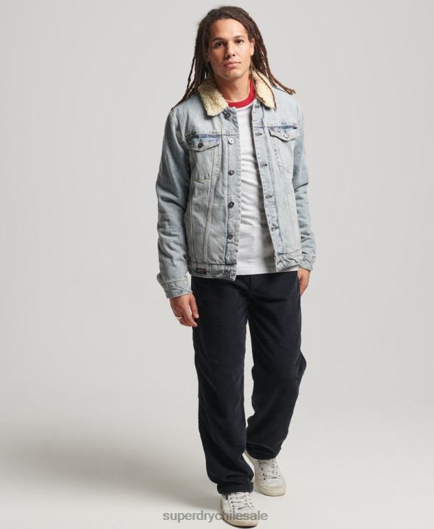 hombres Superdry azul chamarra sherpa de mezclilla 2R68Z4442