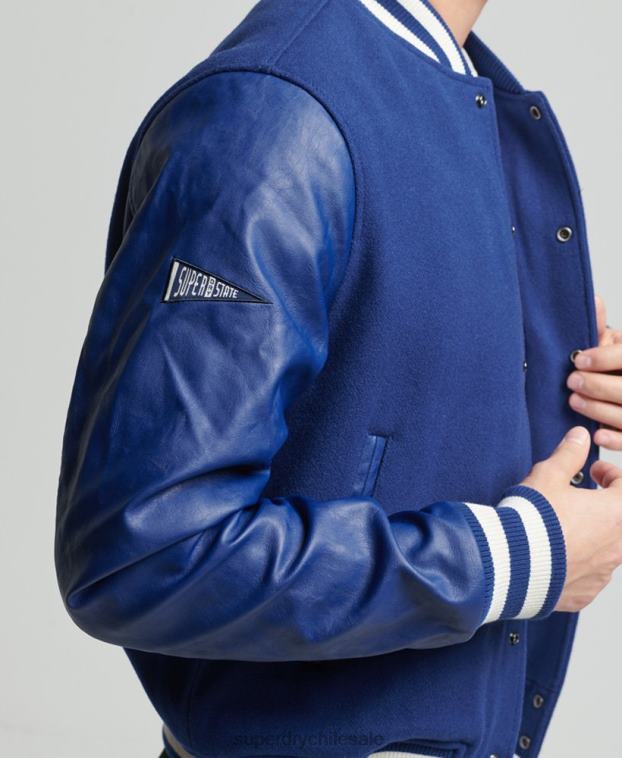 hombres Superdry azul chaqueta bomber universitaria vintage 2R68Z4721