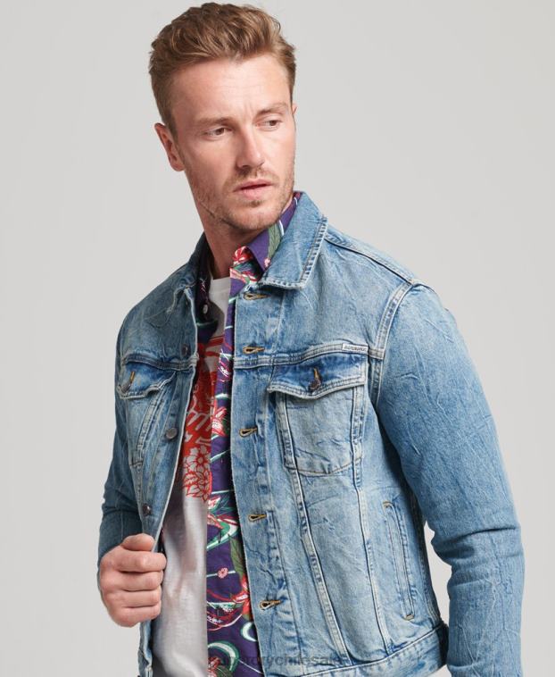 hombres Superdry azul chaqueta de camionero bandolero 2R68Z4438