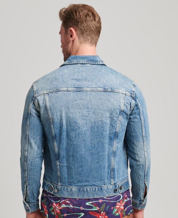 hombres Superdry azul chaqueta de camionero bandolero 2R68Z4438
