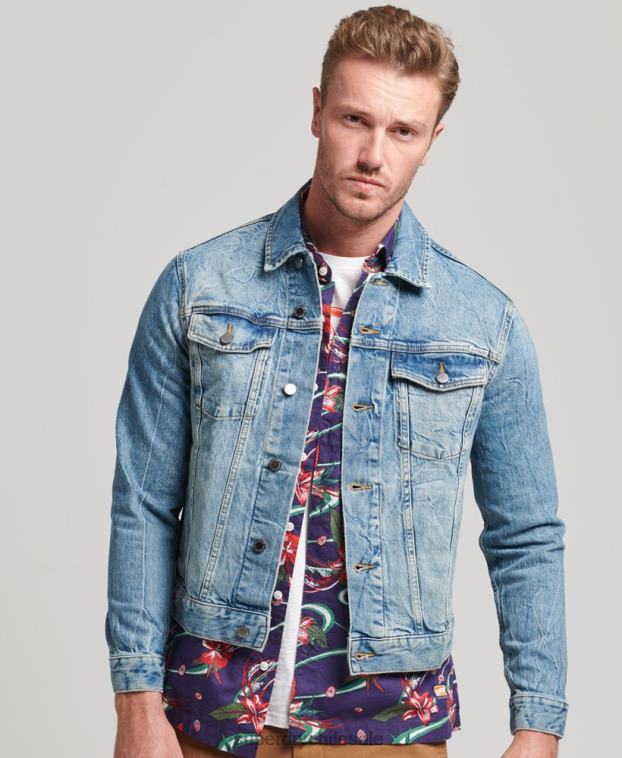 hombres Superdry azul chaqueta de camionero bandolero 2R68Z4438