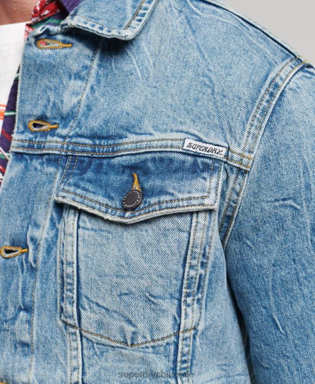 hombres Superdry azul chaqueta de camionero bandolero 2R68Z4438