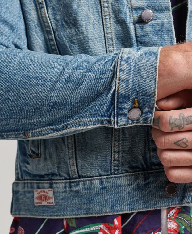 hombres Superdry azul chaqueta de camionero bandolero 2R68Z4438