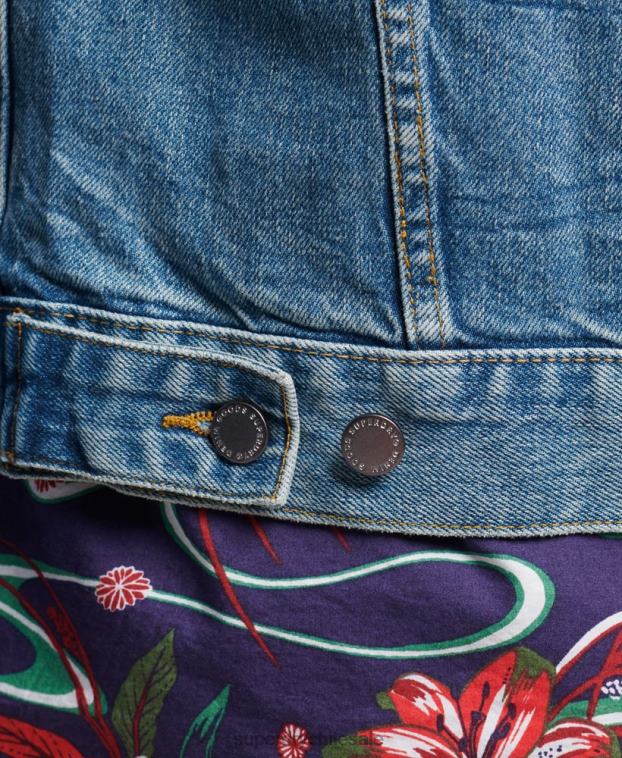 hombres Superdry azul chaqueta de camionero bandolero 2R68Z4438