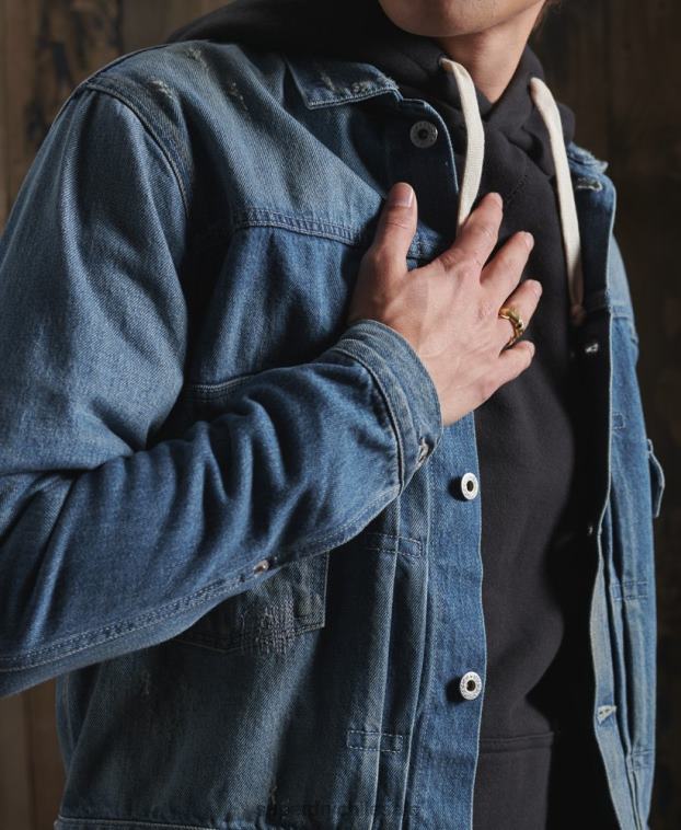 hombres Superdry azul chaqueta de trabajo japonesa seca de edición limitada 2R68Z4733