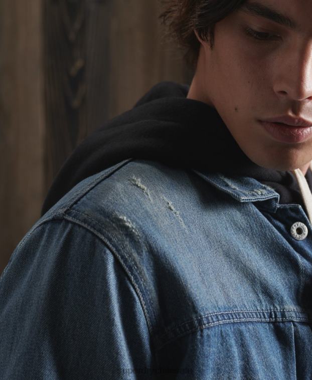 hombres Superdry azul chaqueta de trabajo japonesa seca de edición limitada 2R68Z4733