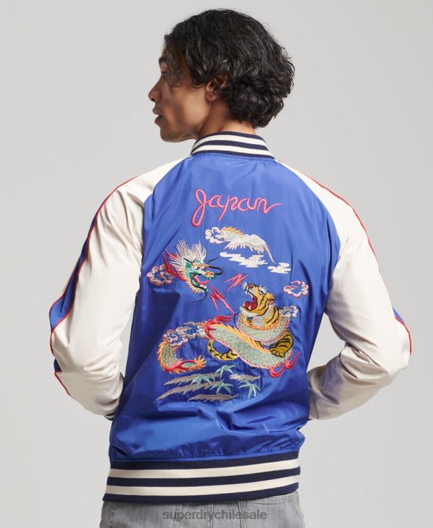 hombres Superdry azul chaqueta sukajan vintage 2R68Z1174