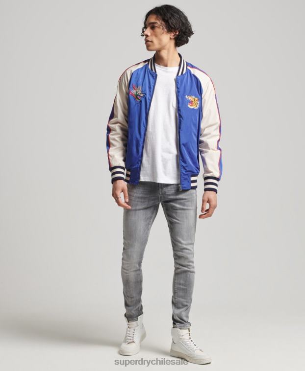 hombres Superdry azul chaqueta sukajan vintage 2R68Z1174