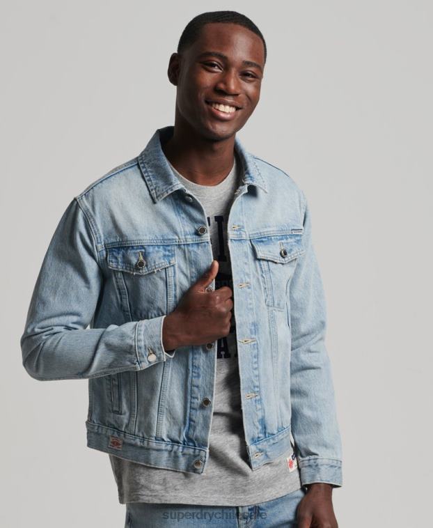 hombres Superdry azul claro chaqueta de camionero bandolero 2R68Z4707