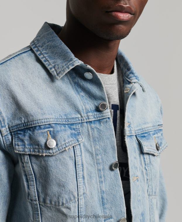 hombres Superdry azul claro chaqueta de camionero bandolero 2R68Z4707