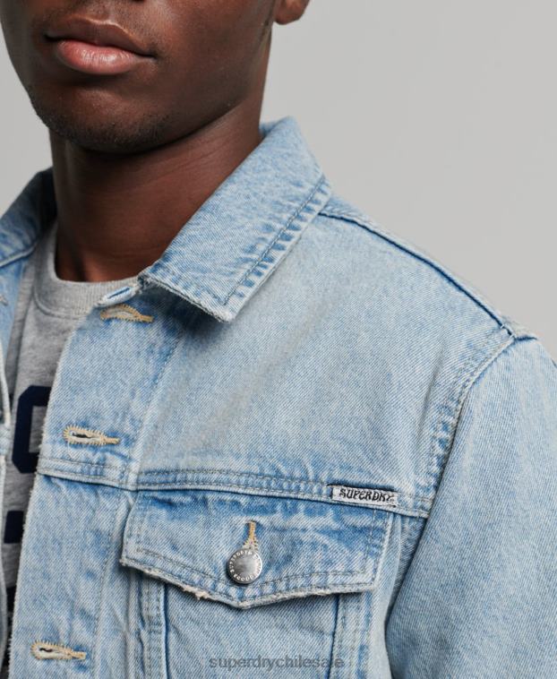 hombres Superdry azul claro chaqueta de camionero bandolero 2R68Z4707