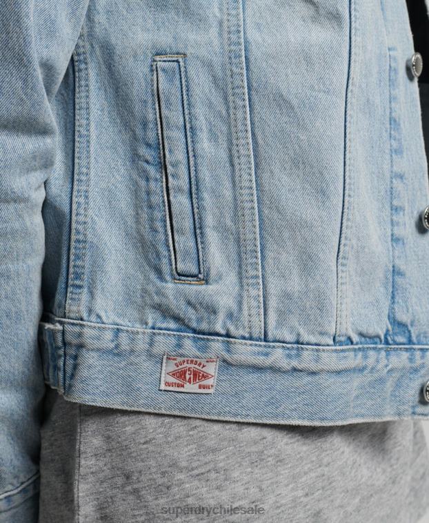 hombres Superdry azul claro chaqueta de camionero bandolero 2R68Z4707