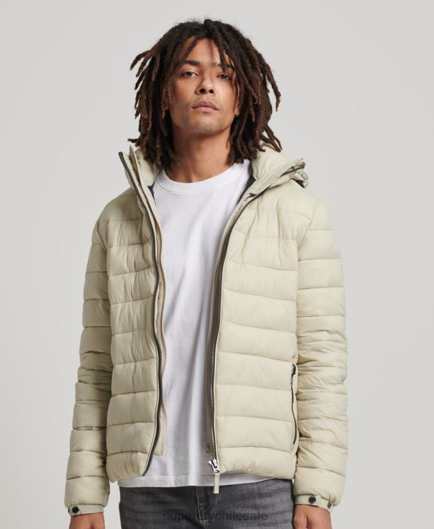hombres Superdry beige chamarra acolchada clásica con capucha 2R68Z985