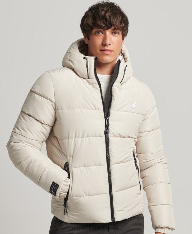 hombres Superdry beige chaqueta deportiva acolchada con capucha 2R68Z1071