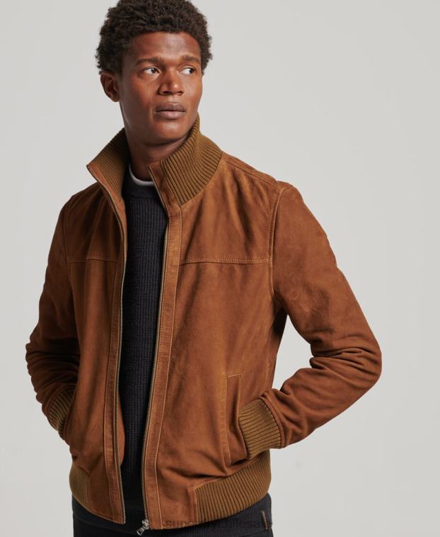 hombres Superdry broncearse chamarra bomber de ante con cuello de punto 2R68Z1128