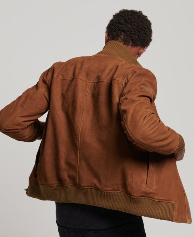 hombres Superdry broncearse chamarra bomber de ante con cuello de punto 2R68Z1128