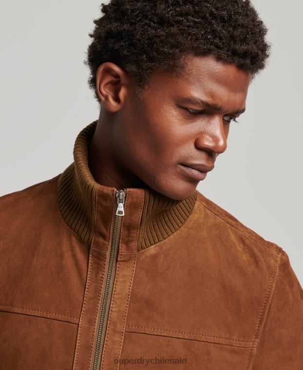 hombres Superdry broncearse chamarra bomber de ante con cuello de punto 2R68Z1128