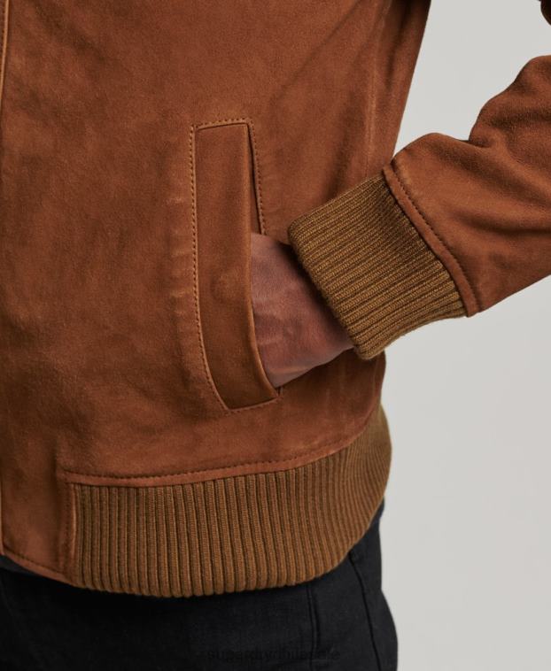 hombres Superdry broncearse chamarra bomber de ante con cuello de punto 2R68Z1128