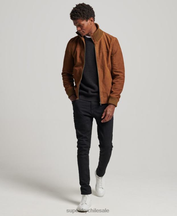 hombres Superdry broncearse chamarra bomber de ante con cuello de punto 2R68Z1128