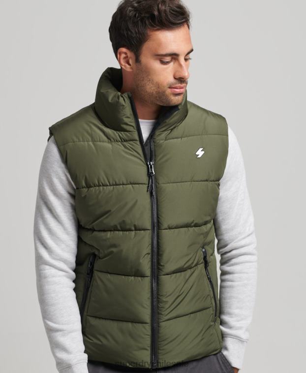 hombres Superdry caqui chaleco deportivo acolchado sin capucha 2R68Z990