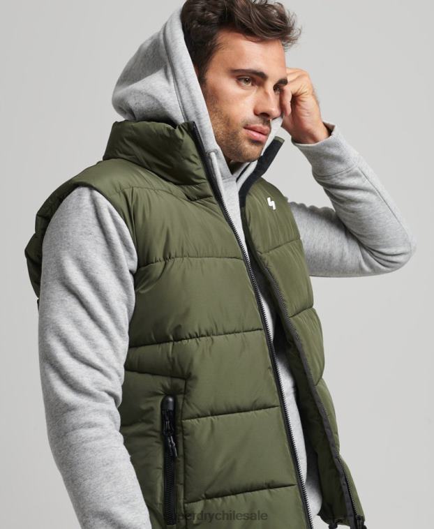 hombres Superdry caqui chaleco deportivo acolchado sin capucha 2R68Z990