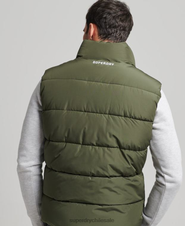 hombres Superdry caqui chaleco deportivo acolchado sin capucha 2R68Z990