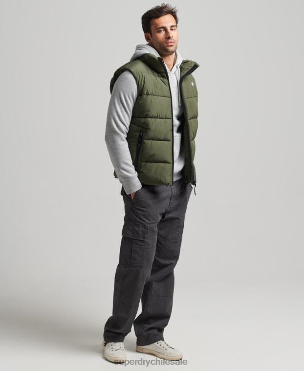 hombres Superdry caqui chaleco deportivo acolchado sin capucha 2R68Z990