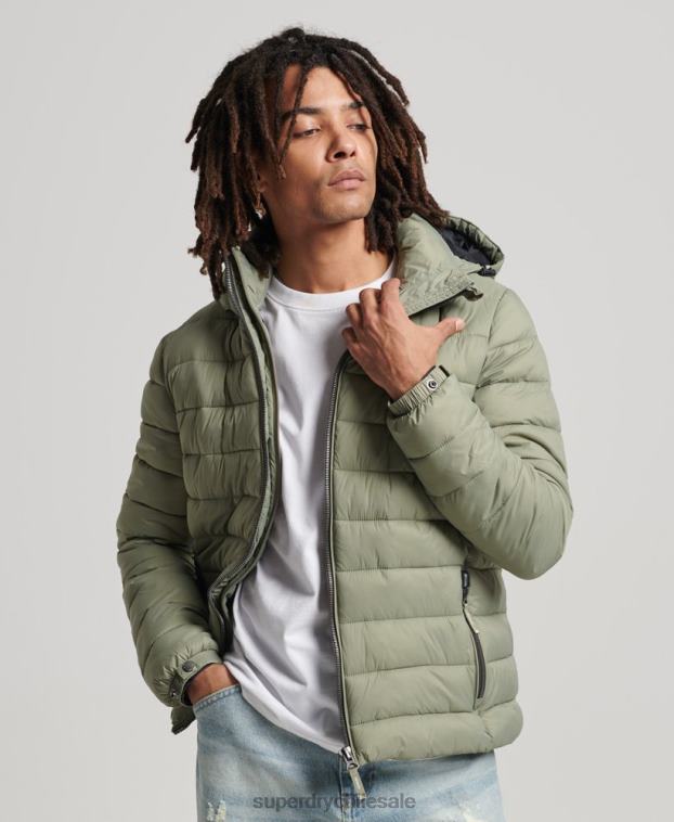 hombres Superdry caqui chamarra acolchada clásica con capucha 2R68Z1070