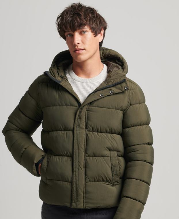 hombres Superdry caqui chamarra acolchada deportiva xpd con capucha 2R68Z1048