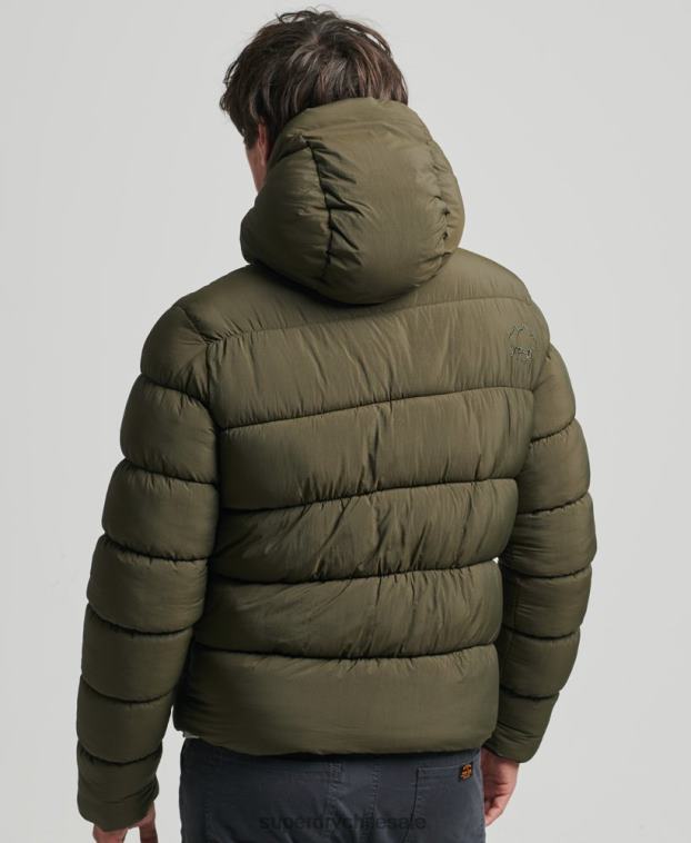 hombres Superdry caqui chamarra acolchada deportiva xpd con capucha 2R68Z1048