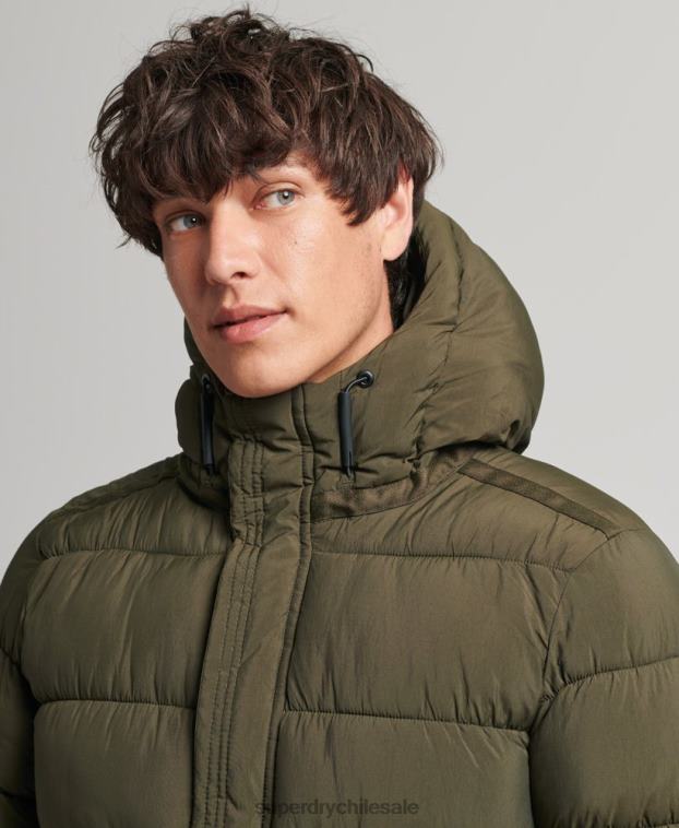 hombres Superdry caqui chamarra acolchada deportiva xpd con capucha 2R68Z1048