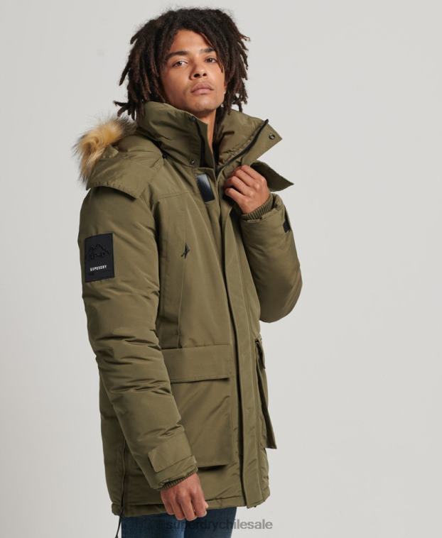 hombres Superdry caqui chamarra parka Everest con capucha de piel sintética 2R68Z999