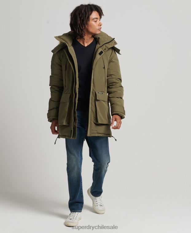 hombres Superdry caqui chamarra parka Everest con capucha de piel sintética 2R68Z999