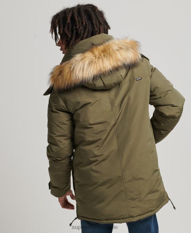 hombres Superdry caqui chamarra parka Everest con capucha de piel sintética 2R68Z999