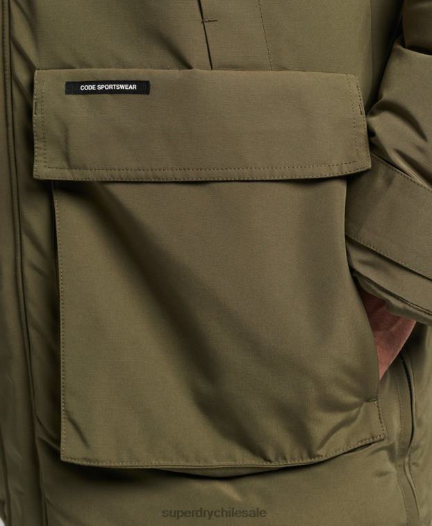 hombres Superdry caqui chamarra parka Everest con capucha de piel sintética 2R68Z999