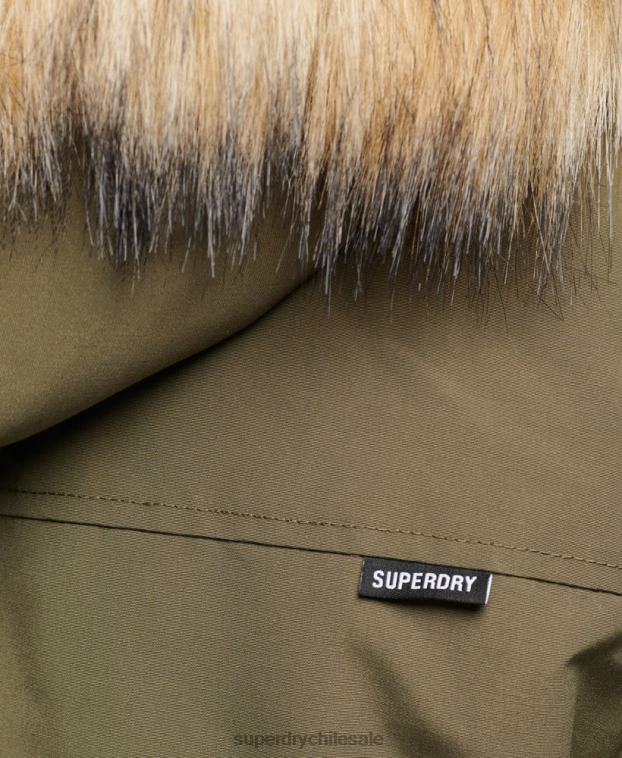 hombres Superdry caqui chamarra parka Everest con capucha de piel sintética 2R68Z999