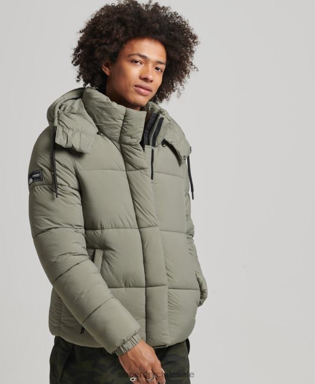 hombres Superdry caqui chaqueta corta acolchada touchline 2R68Z974