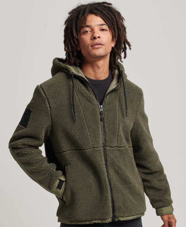 hombres Superdry caqui chaqueta de borreguito híbrida xpd 2R68Z5005